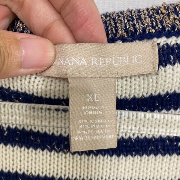 Banana Republic size XL Striped Metallic Crew Neck Cardigan Preppy - Picture 7 of 10